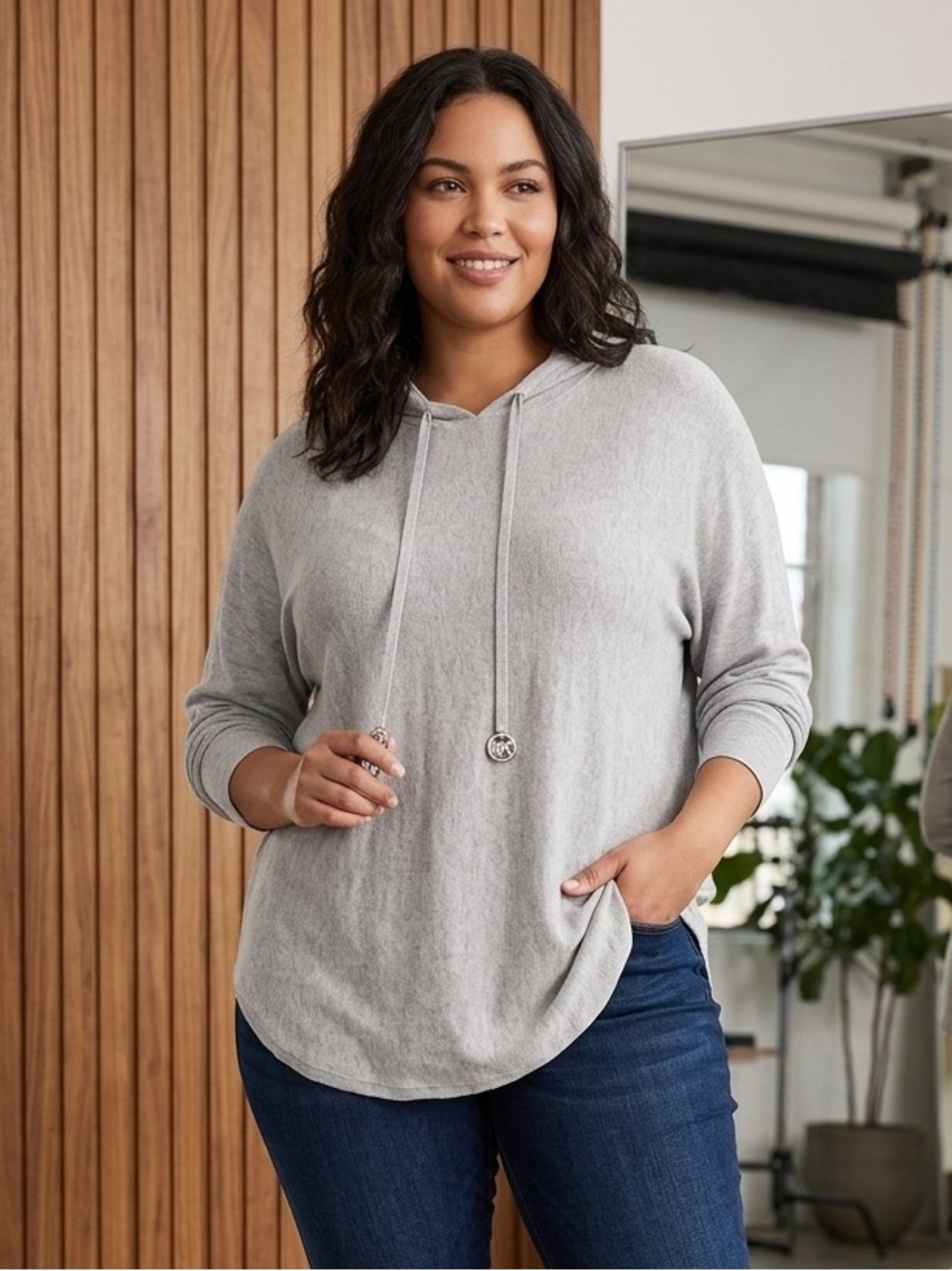 Michael Kors Gray Knit Hooded Sweater Poncho Pullover Top Plus Size 1X